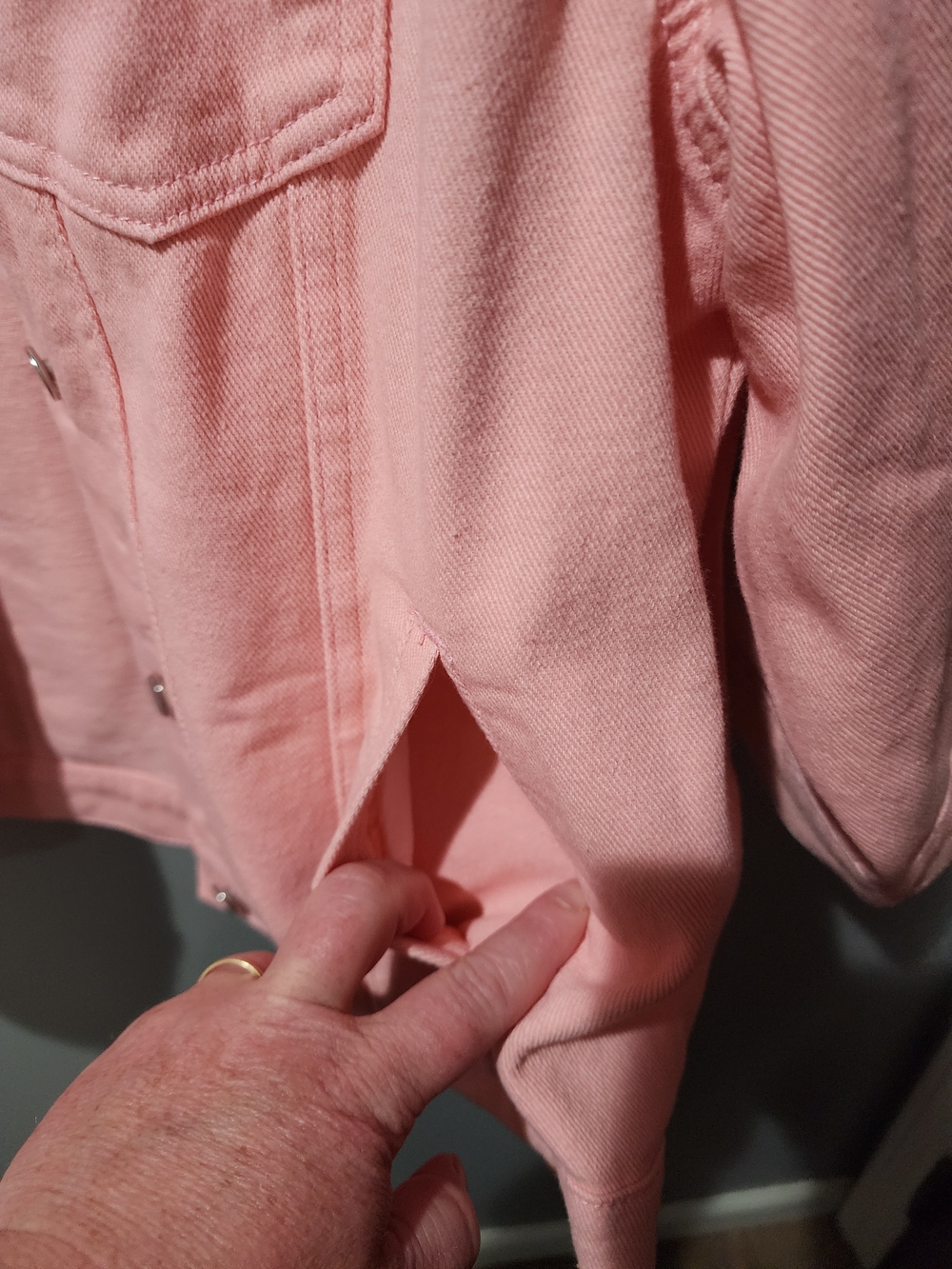 3/4 Sleeve Pink Denim Jacket Woth Pockets Button-Up - Picture 3 of 6